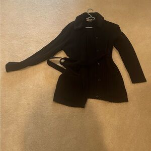 Black Ribbed Knit Cardigan with Belt